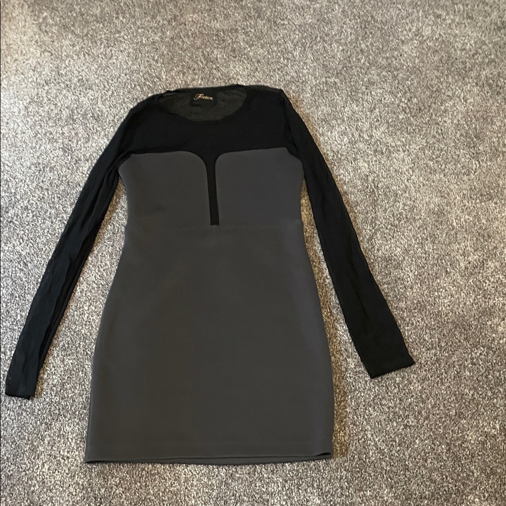 fresh Black and Gray Long Sleeve Bodycon Mini Dress